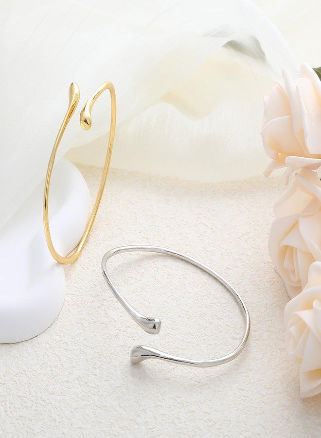 Xyulaan Gold Cuff Bracelets for Women, Silver Arm Cuff Jewelry for Women Upper Arm Bracelet Band, Minimalist Tarnish Free Gold Bracelets for Women Small Wrist Gold Upper Armband Greek Goddess Accessories - Image 3